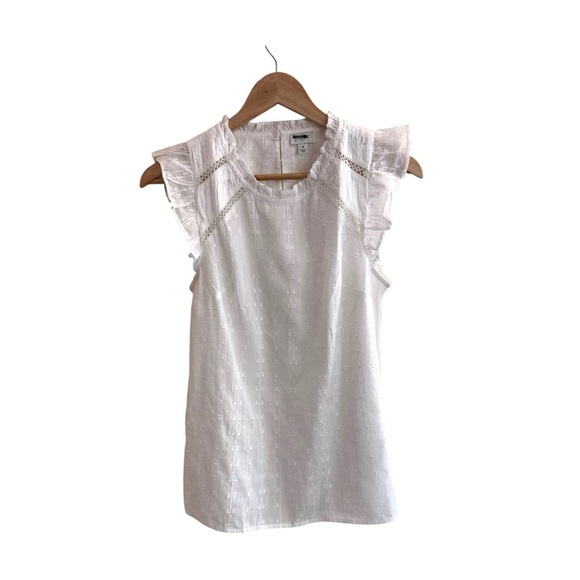 J Crew Factory White Flutter Sleeve Clip Dot Cotton Womens Size S Blouse - Picture 1 of 12